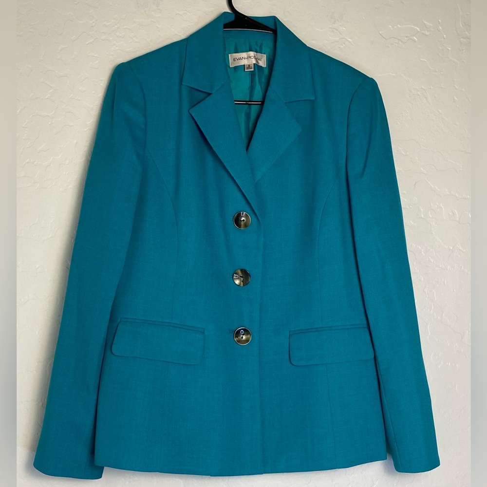 Evan-Picone Blazer Women Sz 8 Green Blue Hue Business Casual Suit Jacket
